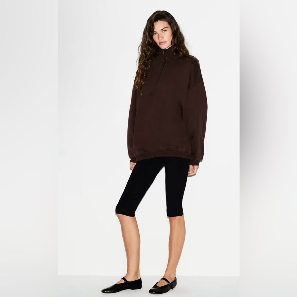 Skims Large Brown Boyfriend Fleece Slouchy Half Zip Pullover. 🐻⚡️